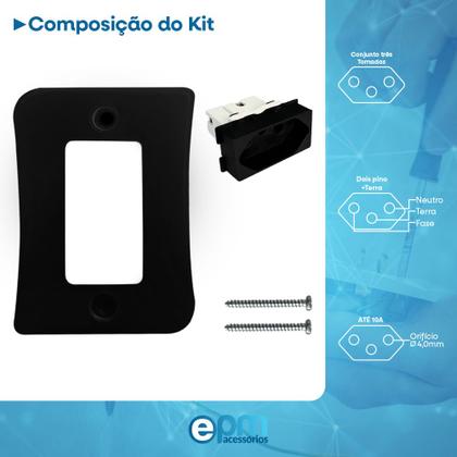Imagem de Kit 20 Tomada Simples 2p+t 10A Externo Com Placa Sobrepor Espelho Black Linha Viena 127v e 250v Bivolt