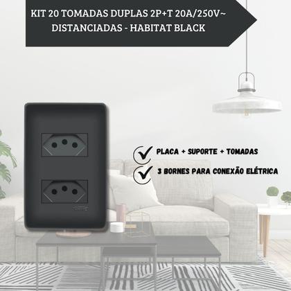 Imagem de Kit 20 Tomadas Preta 20a/250v Com Placa Habitat Black - Fame