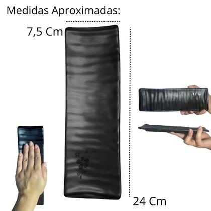 Imagem de Kit 20 Travessa Pratos Estriada para Sushi e Sashimi em Melamina Preta Bestfer