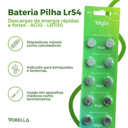 Imagem de Kit 200 Baterias Pilhas Alcalina Lr54 1,5v 20 Cartela Elgin