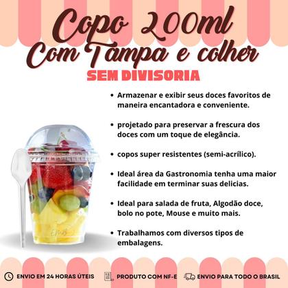 Imagem de Kit 200 Copo Tampa Bolha + Colher Descartável Cristal 200ml