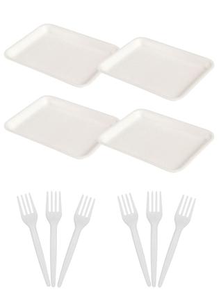 Imagem de Kit 200 Descartavel Bandeja B3 + Garfo Refeição Churrasco
