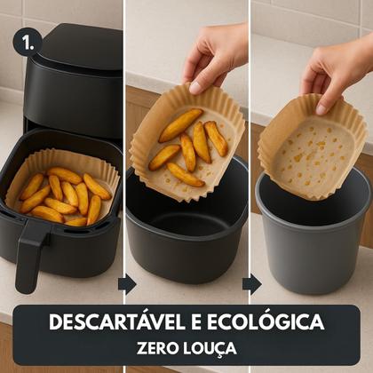 Imagem de Kit 200 Formas Quadrada De Airfryer Descartável Antiaderente De Papel Manteiga Cozinha 20x20x4,5cm