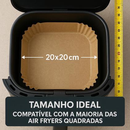Imagem de Kit 200 Formas Quadrada De Airfryer Descartável Antiaderente De Papel Manteiga Cozinha 20x20x4,5cm