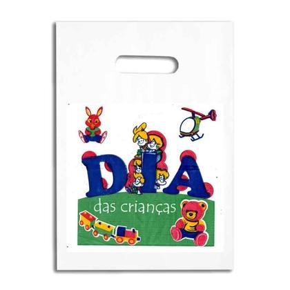 Imagem de Kit 200 Sacolas Plástica Branca Dia das Crianças 33x24