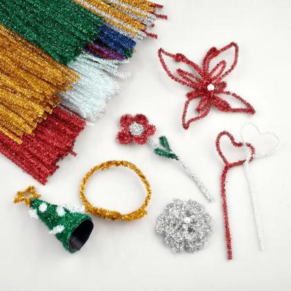 Imagem de Kit 200un Hastes Chenille Colorido Glitter Limpador Cachimbo