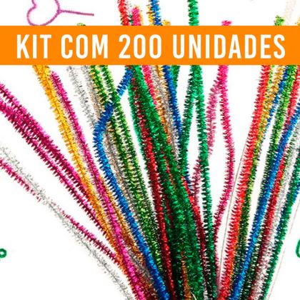 Imagem de Kit 200un Hastes Chenille Colorido Glitter Limpador Cachimbo
