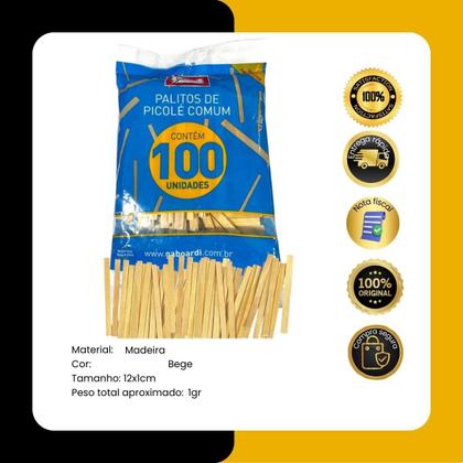 Imagem de Kit 200un Palitos De Sorvete Picolé Em Madeira Ponta reta