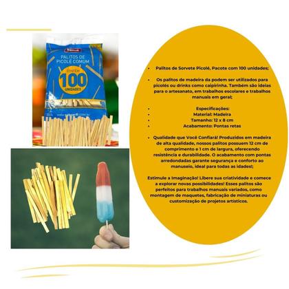 Imagem de Kit 200un Palitos De Sorvete Picolé Em Madeira Ponta reta