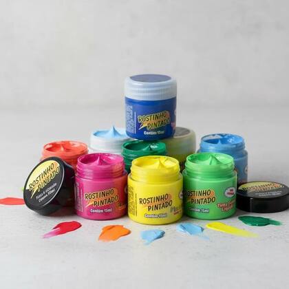 Imagem de Kit 22 Tintas Pintura Facial Escolar Atoxica + Brilho Rosa