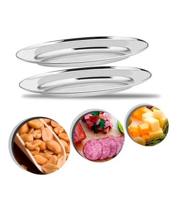 Imagem de Kit 24 Bandeja/travessa Oval Inox Rasa 28,5cm Grande