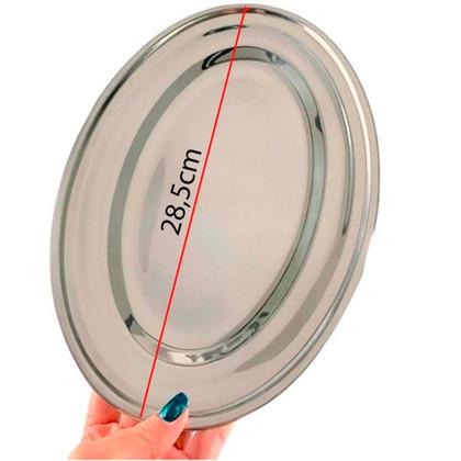 Imagem de Kit 24 Bandeja/travessa Oval Inox Rasa 28,5cm Grande