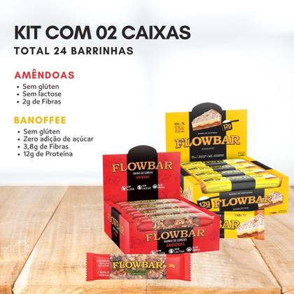 Imagem de Kit 24 Barrinhas Cereais Amêndoas/ Proteína Banoffee Flowbar