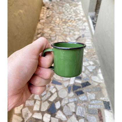 Imagem de Kit 24 Canecas Esmaltada Verde Pequena Mini 80ml Chá Café caneca retro casa de vó xicara para molhos Copo esmaltado verde para bares