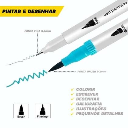 Imagem de Kit 24 Canetas Ponta Dupla Brush Pincel Canetinha Desenhar Pintura Escolar Material Artes - CLOCK