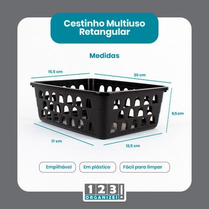Imagem de Kit 24 Cestos Organizador Multiuso Médio 20x15,5x6,5Cm Preto