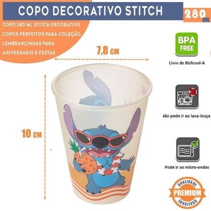 Imagem de Kit 24 copos Stitch 280 ml para lembrancinhas de aniversário colecionável reutilizável resistente
