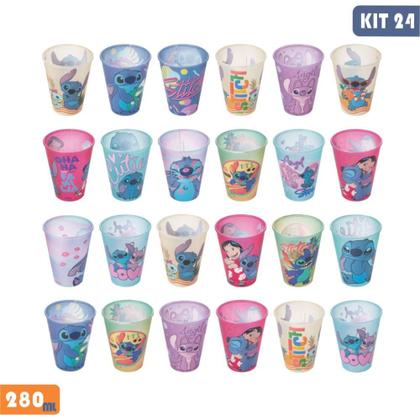 Imagem de Kit 24 copos Stitch 280 ml para lembrancinhas de aniversário colecionável reutilizável resistente