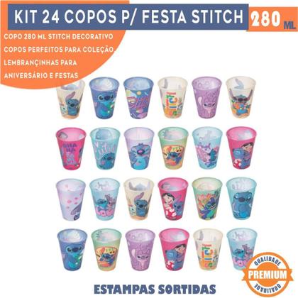 Imagem de Kit 24 copos Stitch 280 ml para lembrancinhas de aniversário colecionável reutilizável resistente