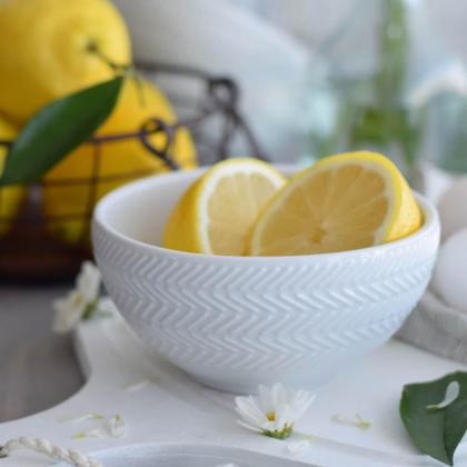 Imagem de Kit 24 Cumbucas Porcelana Germer 400ml Branco Relevo Chevron Bowls Hotel Restaurante Padarias