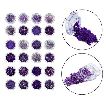 Imagem de Kit 24 Glitter Decoração Unhas Gel Nail Art Maquiagem Roxo