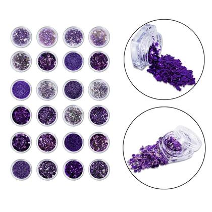 Imagem de Kit 24 Glitter Decoração Unhas Gel Nail Art Maquiagem Roxo