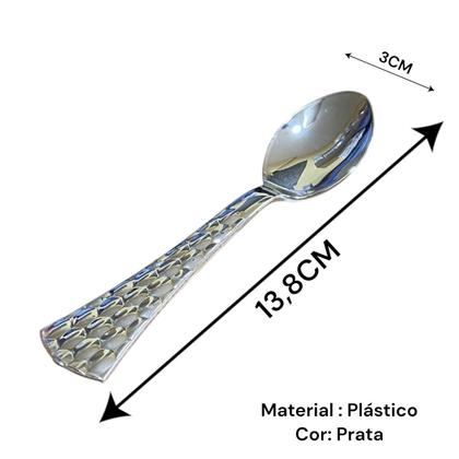 Imagem de Kit 24 Mini Colheres Descartável Prata Plástico Luxo 13,8cm