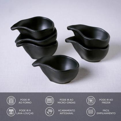 Imagem de Kit 24 Molheiras 8x6cm Preto 40ml Cerâmica Porto Brasil Buffet Restaurante Oval Orgânico