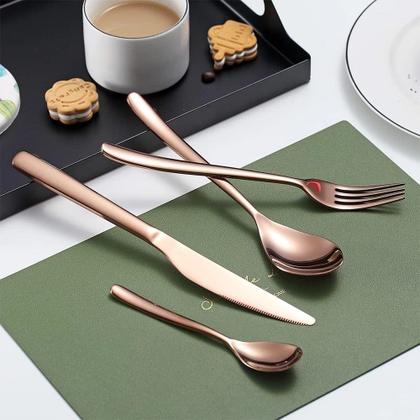 Imagem de Kit 24 Peças Aço Inoxidável 416 Jogo De Talheres Ouro Rosa