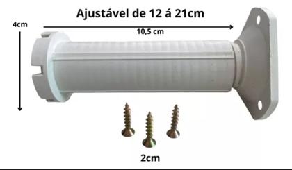 Imagem de Kit 24 Pés Plásticos Brancos Ajustáveis 12 A 21 Cm C/ Parafusos