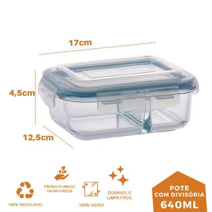 Imagem de Kit 24 Pote de Vidro Hermético Com Divisoria 640ml Alimento