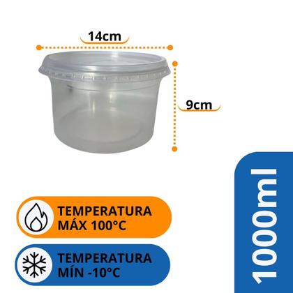 Imagem de Kit 24 Pote Descartável Redondo Tampa Transparente 1000Ml