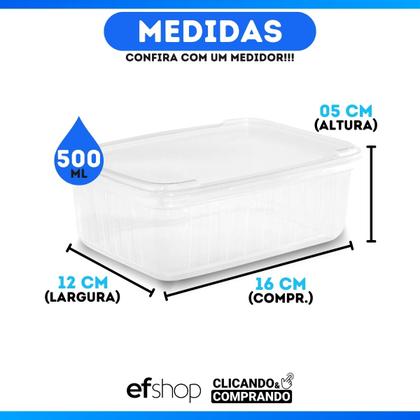 Imagem de Kit 24 Pote Retangular de Plástico 500ml Marmita Fit Bolo no Pote de Sorvete Transparente Com Tampa