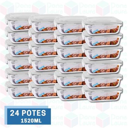 Imagem de Kit 24 Potes Herméticos de Vidro 1520ML c/ Tampa 4 Travas Assados