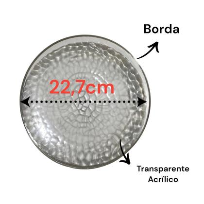 Imagem de Kit 24 Pratos Jantar Redondo Acrílico Borda Prata 22cm