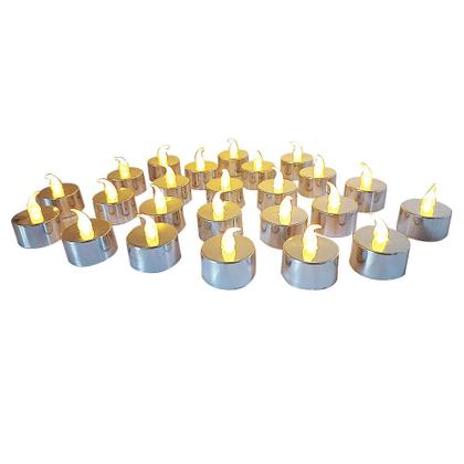 Imagem de Kit 24 Velas LED Prateada Plástico Decorativa Casa