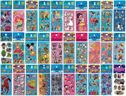 Imagem de Kit 240 Cartelas Adesivo Infantil Sticker Vários Personagens de Menino e Menina