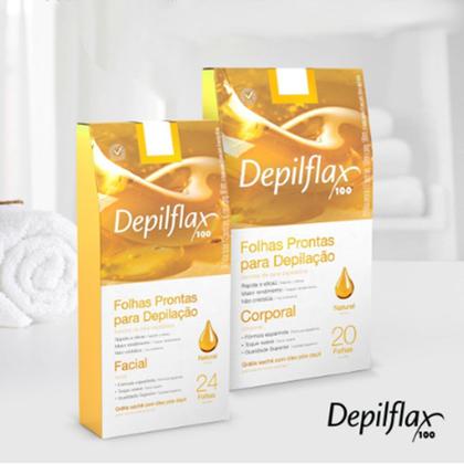 Imagem de Kit 240 Folhas Prontas Depilação Corporal Depilflax Natural c/12 Caixas