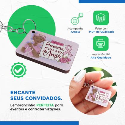 Imagem de Kit 25 Chaveiros MDF Outubro Rosa Conscientização Câncer de Mama