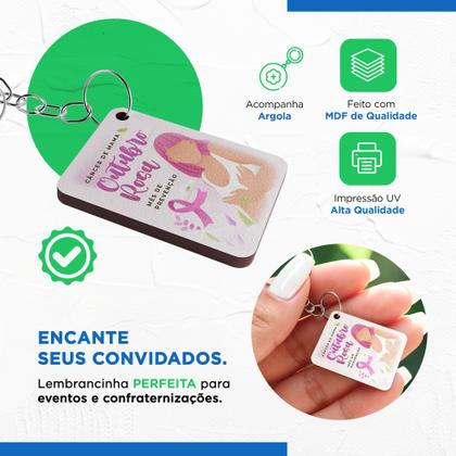 Imagem de Kit 25 Chaveiros MDF Outubro Rosa Conscientização Câncer de Mama