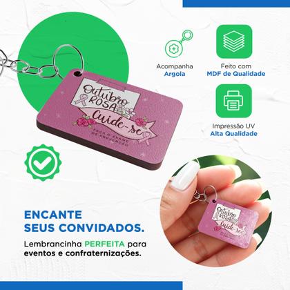 Imagem de Kit 25 Chaveiros MDF Outubro Rosa Conscientização Câncer de Mama