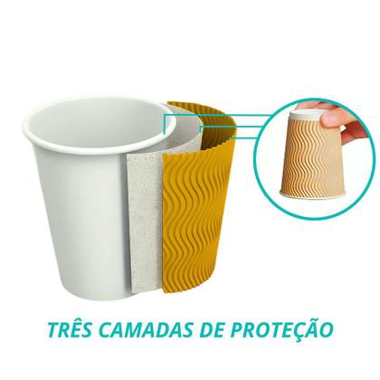 Imagem de Kit 25 Copo Papel Luva Térmica Parede Dupla Café Biodegradável 240ml