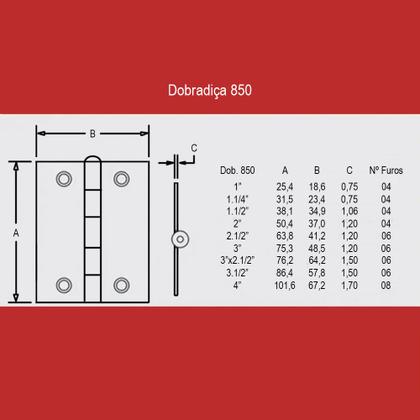 Imagem de Kit 25 Dobradiças Zincadas 1.1/2" - 850 - Silvana