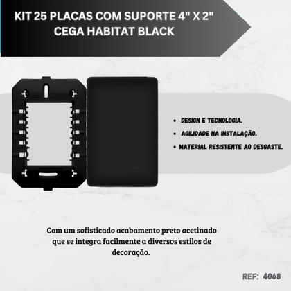 Imagem de Kit 25 Placas Cega 4 X 2 Com Suporte Suporte Preto - Fame