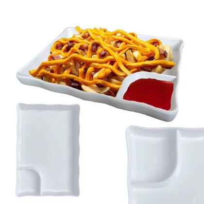 Imagem de Kit 25 Pratos com Divisoria 21cm para Porcao e Sushi Branco Melamina Premium Bestfer