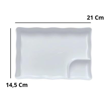 Imagem de Kit 25 Pratos com Divisoria 21cm para Porcao e Sushi Branco Melamina Premium Bestfer