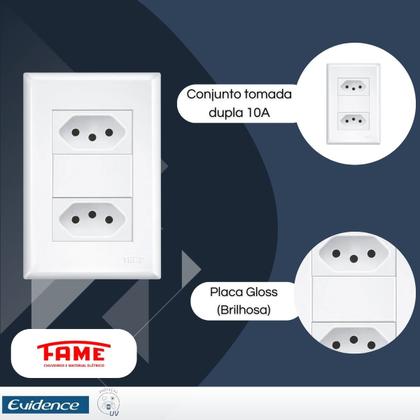 Imagem de Kit 25 Tomadas Dupla Padrão 2P+T Dist 4x2 10A Evidence Fame