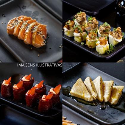 Imagem de Kit 25 Travessas Pratos Retangulares Pretos para Petiscos e Sushi 17,8 Cm para Restaurante Melamina Premium  Bestfer 