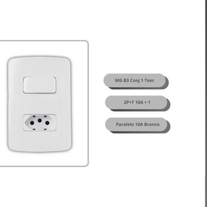 Imagem de Kit 25 Uni - MG B3 Conj 2P+T 10A + 1 Int Paralelo 10A Branco
