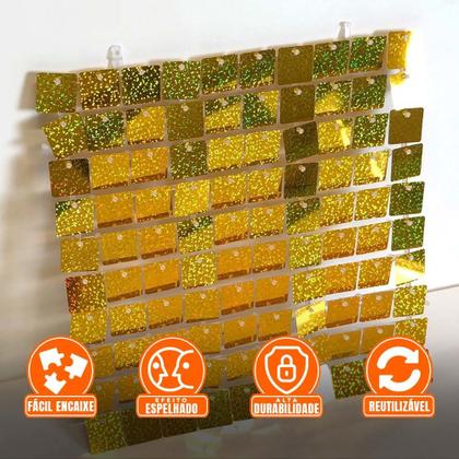 Kit 25 Unidades Painel Decorativo Lantejoula Shimmer Wall Laser Ouro - Open Star Imagem de Kit 25 Unidades Painel Decorativo Lantejoula Shimmer Wall Laser Ouro